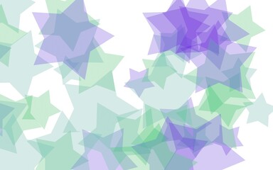 Multicolored translucent stars on a white background. Green tones. 3D illustration