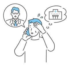 病院の相談窓口に電話をする男性のイラスト素材
