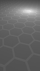 Fototapeta premium Honeycomb on a gray background. Perspective view on polygon look like honeycomb. Extruded, bump cell. Isometric geometry. Vertical image orientation. 3D illustration