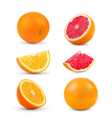 set of orange and grapefruit  isolated on white
