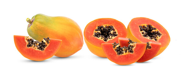 ripe papaya fruit isolated on white background