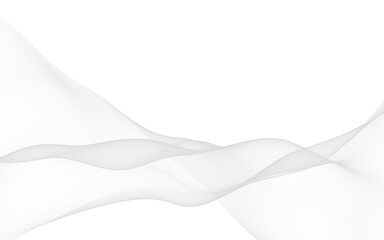 White abstract background. Fluttering white scarf. Waving on wind white fabric. 3D illustration