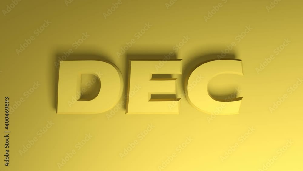 Poster the write dec staying for december yellow write passing from right to left on yellow background - 3d