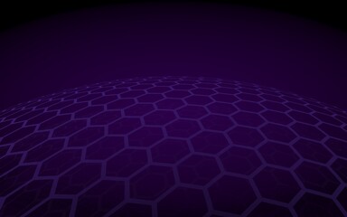 Multilayer sphere of honeycombs, blue on a dark background, social network, computer network, technology, global network. 3D illustration