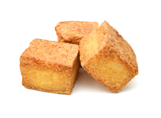 fried tofu on a white background