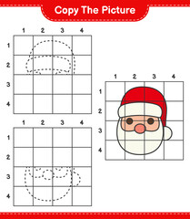 Copy the picture, copy the picture of Santa Claus using grid lines. Educational children game, printable worksheet, vector illustration