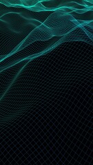 Abstract landscape background. Cyberspace green grid. hi tech network. 3D illustration. Vertical orientation