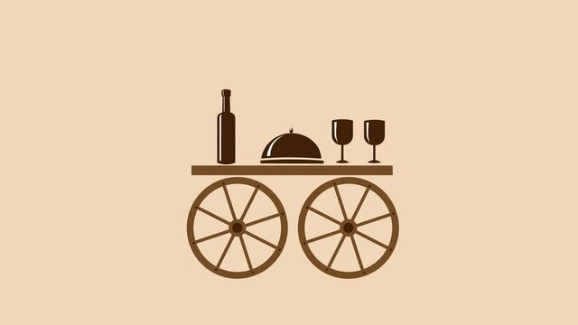 dish, wine and glasses on the cart table street food or cafe logo