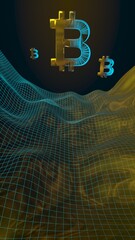 Digital currency, golden symbol Bitcoin on abstract dark background. Growth of the crypto currency market. Business, finance and technology concept. 3D illustration