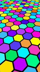 Honeycomb multi-colored. Perspective view on polygon look like honeycomb. Isometric geometry. 3D illustration