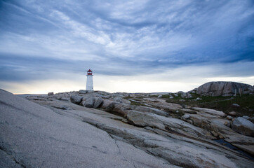 Peggy's Cove lighthouse with threatening storm clouds