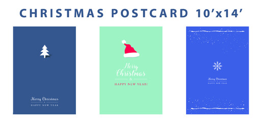 Obraz na płótnie Canvas set vector postcards, digital card, minimalist flat design, happy holidays vector, hand drawn snowflake