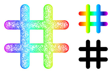 Spectral colored net prison, and solid spectral gradient prison icon. Linear carcass flat net abstract symbol based on prison icon, made from intersected lines.