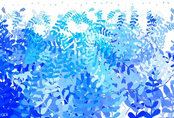 Light BLUE vector doodle pattern with leaves.