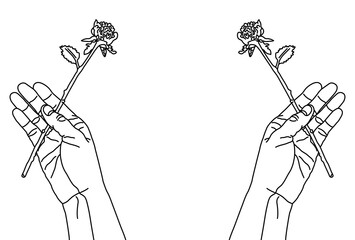 一輪の薔薇を持った手のイラスト ピンク色の背景 Wall Mural Dahlia