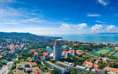 Fototapeta premium Aerial view of Siming Campus, Xiamen University, Fujian Province, China