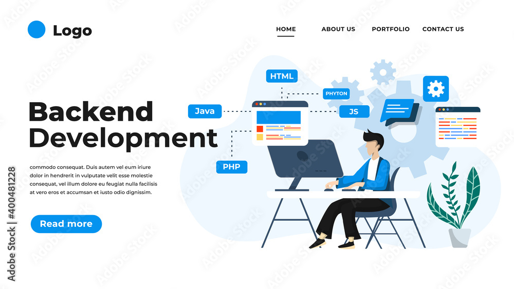 Poster modern flat design illustration of backend development. can be used for website and mobile website o