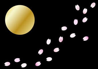 夜桜と満月の和風イラスト素材