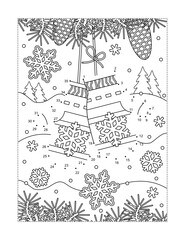 Santa's lost mittens connect the dots puzzle and coloring page. Full page activity sheet for kids. Learning or reinforcing math basics of numbers and order.
