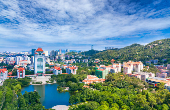 Aerial view of Siming Campus, Xiamen University, Fujian Province, China