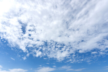 Landscape of the blue sky full with clouds in the summer with natural morning sunlight the creativity ideas on the abstract wide space background, refer to the hope and freedom of the future
