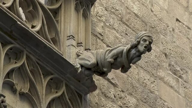 Architectural detail, Carrer del Bisbe street, Gothic Quarter in Barcelona, Spain.