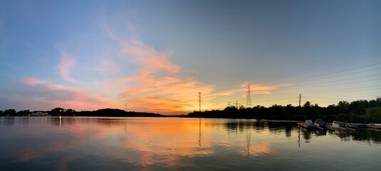 Fototapeta premium sunset over the river