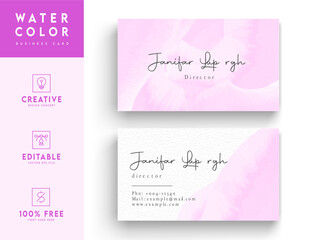 White and light pink watercolor business card template design