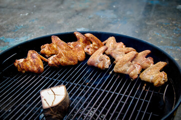 Chicken Barbecue, Chicken Wings on Grill Smoker, Chicken Barbecue Wings