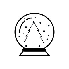 Snow globe with Christmas tree - line icon illustration.