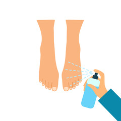 Athlete foot spray to relief pain. Foot injury spray. Foot deodorant or disinfectant. Healthcare.