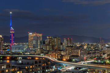 Obraz premium 愛宕神社から見た福岡市内の夜景 Night view Fukuoka city Seen from Atago Shrine