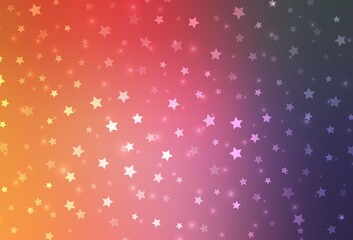 Light Pink, Yellow vector background with beautiful snowflakes, stars.