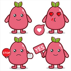Cute guava fruit mascot illustration set bundle
