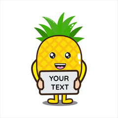cute mascot illustration of pineapple fruit with board