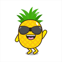 cute mascot illustration of pineapple fruit with glasses vector