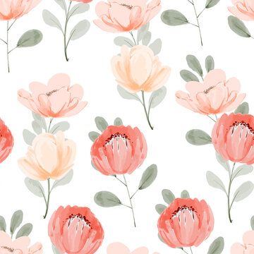 watercolor beautiful peony floral seamless pattern