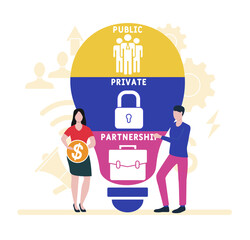 Flat design with people. PPP - Public-private partnership acronym, business concept background.   Vector illustration for website banner, marketing materials, business presentation, online advertising