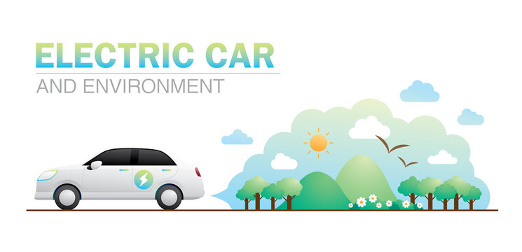 Electric car with good environment illustration vector.