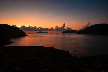 Fototapeta na wymiar Beautiful landscape of sunset on the beach at Con Dao Island, Vietnam