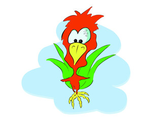 Cartoon parrot with colorful feathers. Vector illustration for postcards and graphic resources.