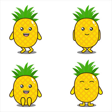 mascot illustration of cute pineapple fruit set bundle vector eps 10 