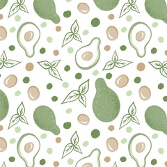 Exotic fruits seamless pattern in hand-drawn style.