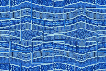 Textured mosaic pattern – African fabric - Blue color, illustration 
