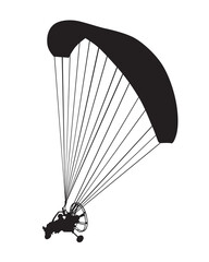 Parachute whit motor flies across the sky. Isolated object on white background