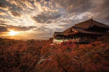 京都府 清水寺 紅葉 夕景