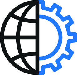 Gear and world vector icon template. Globes and gears icon