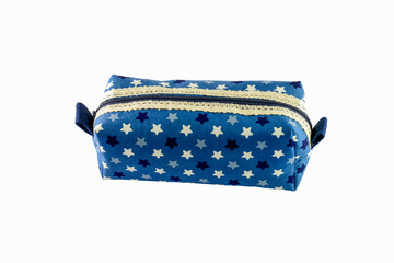 blue bag or pencil case isolated on white background