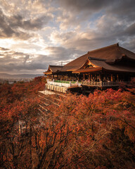 Naklejka premium 京都府 清水寺 紅葉 夕景