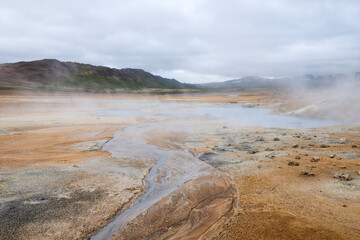 beautiful geothermal landscape in iceland namafjall fumaroles field 